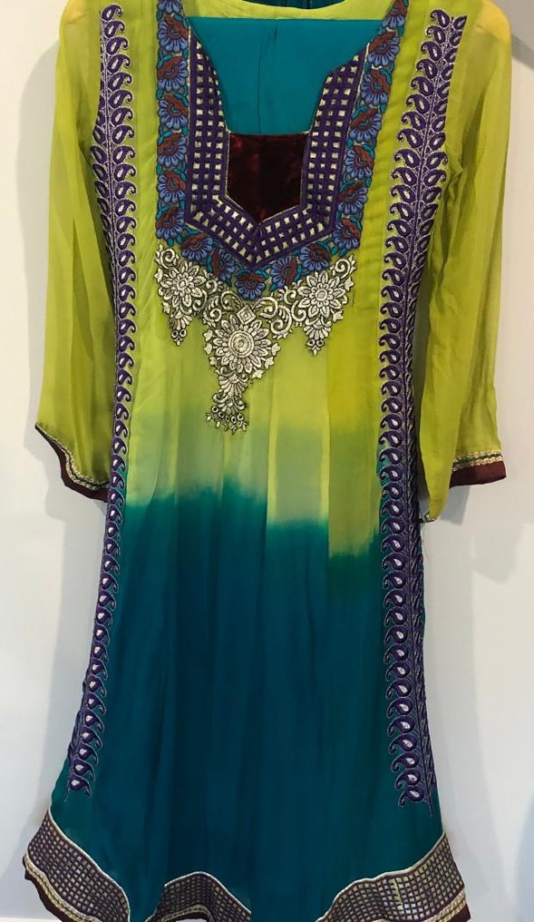 Yellow and Dark Blue Partywear Salwar Suit | Style India