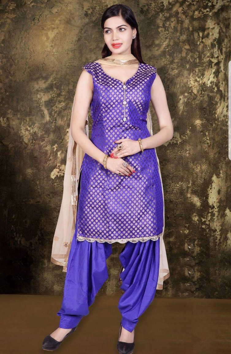 Royal Blue Brocade Patiala Salwar Suit Styleindia